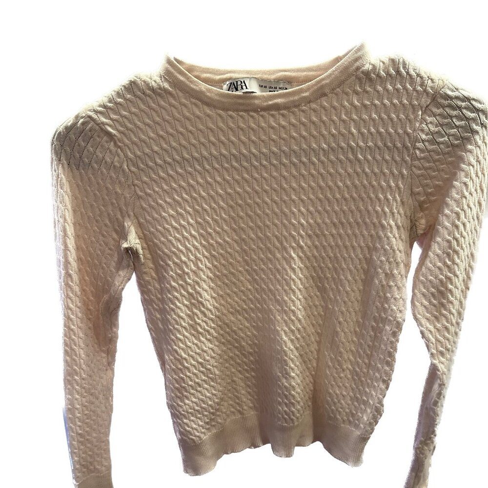 Zara Cream Cable Knit Cropped Sweater (Size XS)